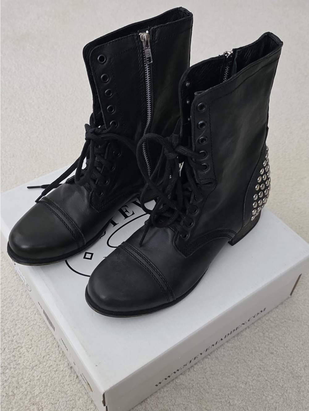 Steve Madden Black Studded Lace-Up Combat Boots